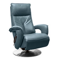 RELAXSESSEL Echtleder Relaxfunktion, Aufstehhilfe, Fußteilverstellung    - Chromfarben/Hellblau, Design, Leder/Metall (77/110/87cm) - Valdera