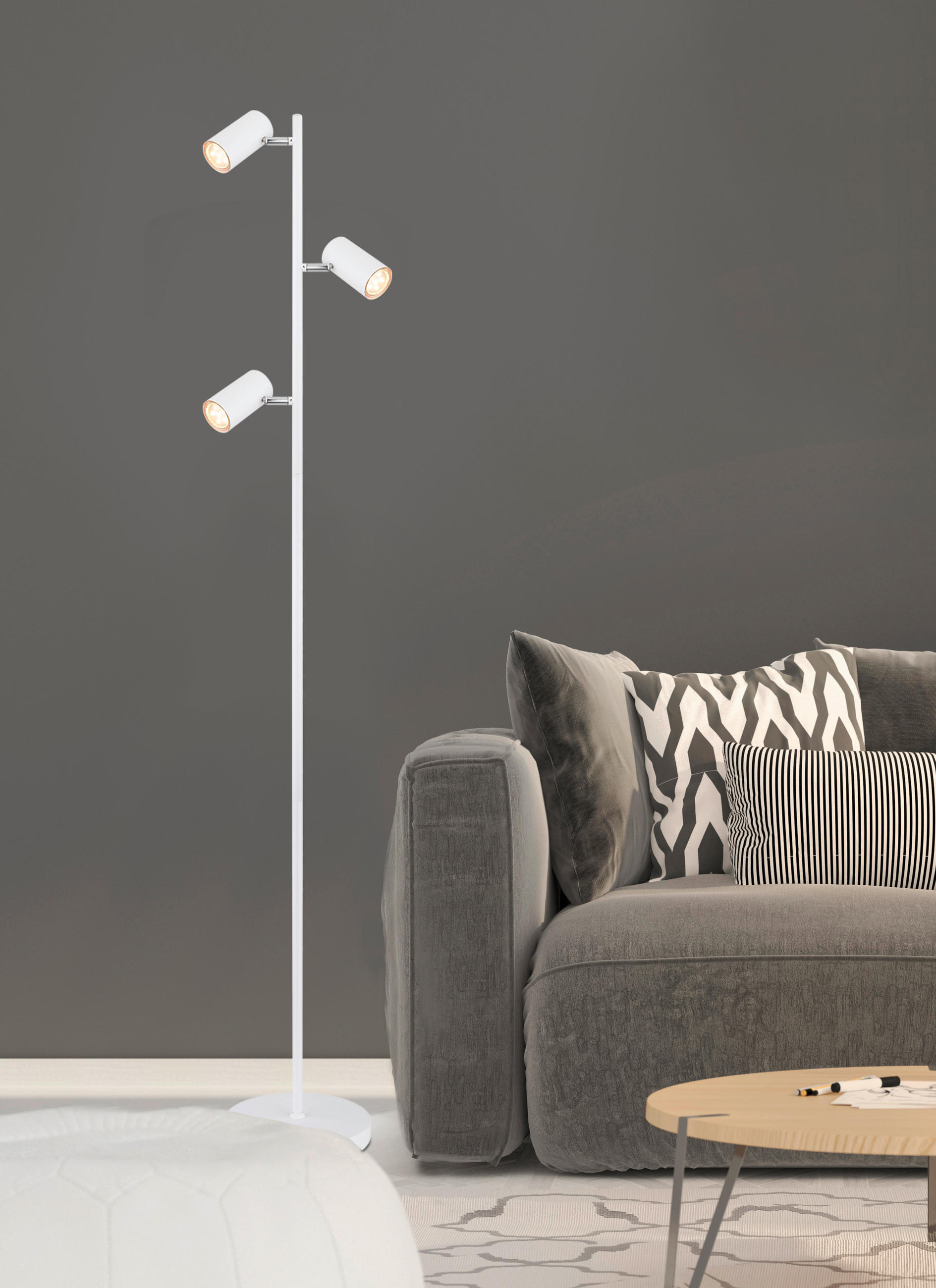 STOJACÍ LAMPA, 25/23/154 cm - bílá, Design, kov (25/23/154cm) - Globo