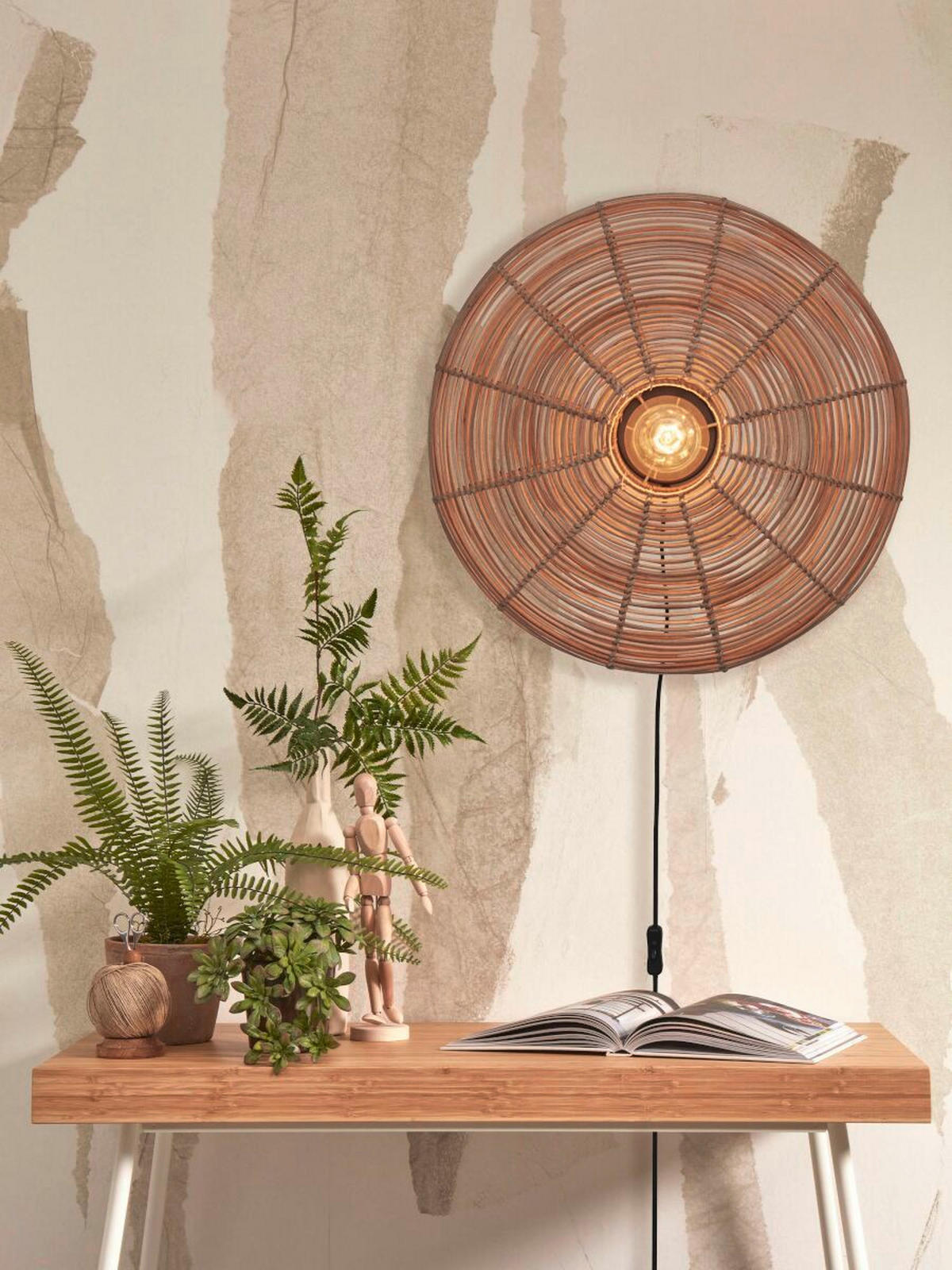 VÄGGLAMPA GOOD&MOJO  14/55/55 cm   - naturfärgad, Trend, naturmaterial (14/55/55cm) - Good & Mojo