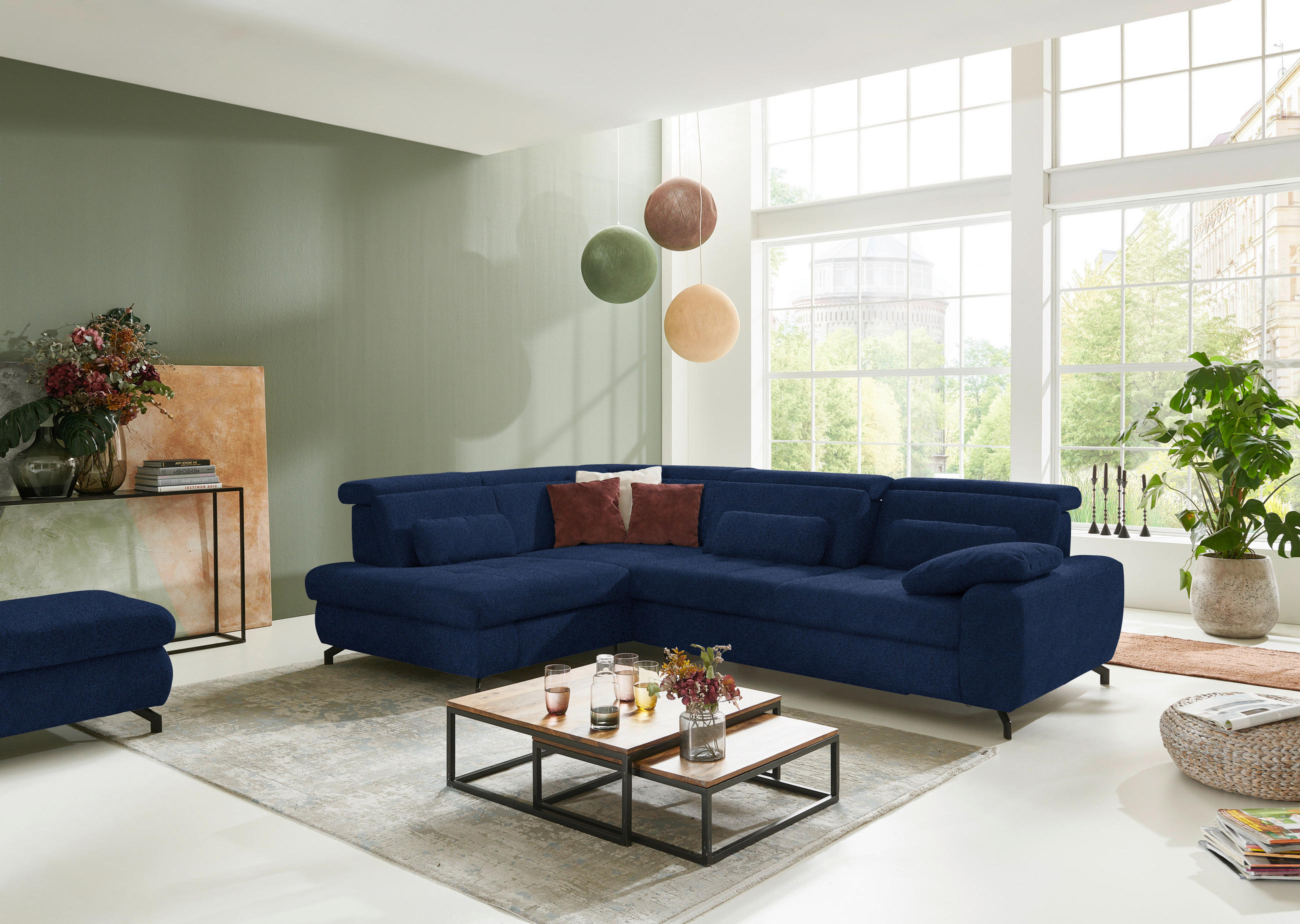 ECKSOFA in Chenille Dunkelblau  - Schwarz/Dunkelblau, Design, Textil/Metall (220/310cm) - Beldomo Style