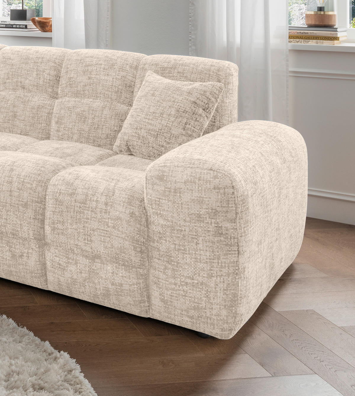 ECKSOFA in Struktur Creme  - Creme/Schwarz, Modern, Kunststoff/Textil (152/301cm) - Livetastic