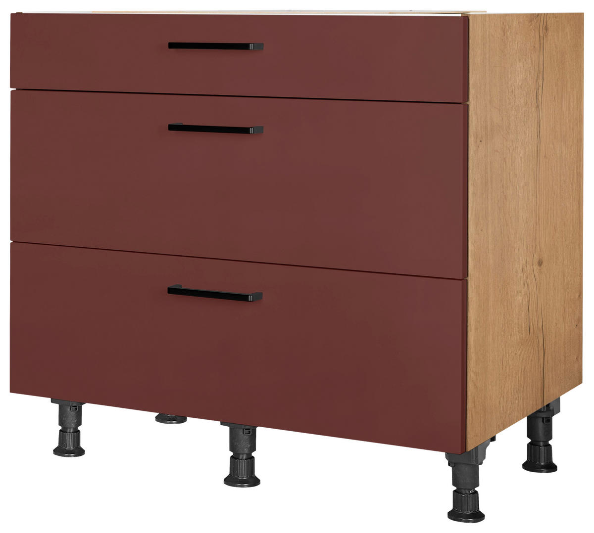 SCHUBKASTENUNTERSCHRANK 90/87/56 cm  in Rot, Eichefarben  - Eichefarben/Rot, MODERN, Holzwerkstoff/Metall (90/87/56cm) - Nobilia