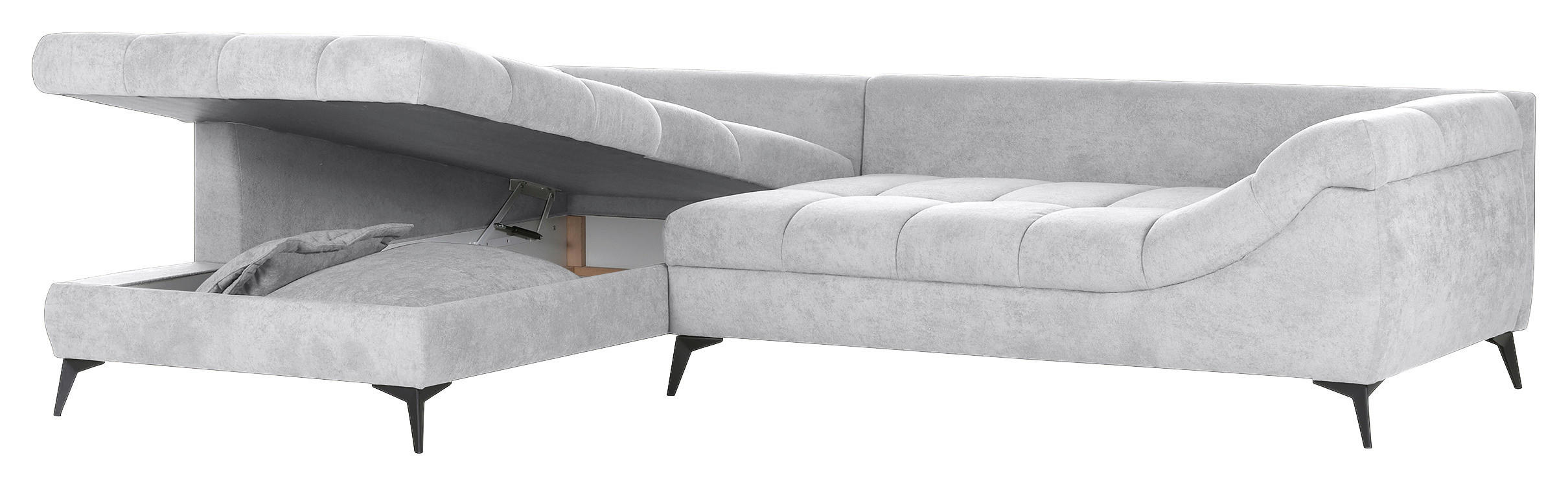 ECKSOFA in Flachgewebe Grauweiß  224/307 cm  - Grauweiß/Schwarz, Design, Textil/Metall (224/307cm) - Stylife
