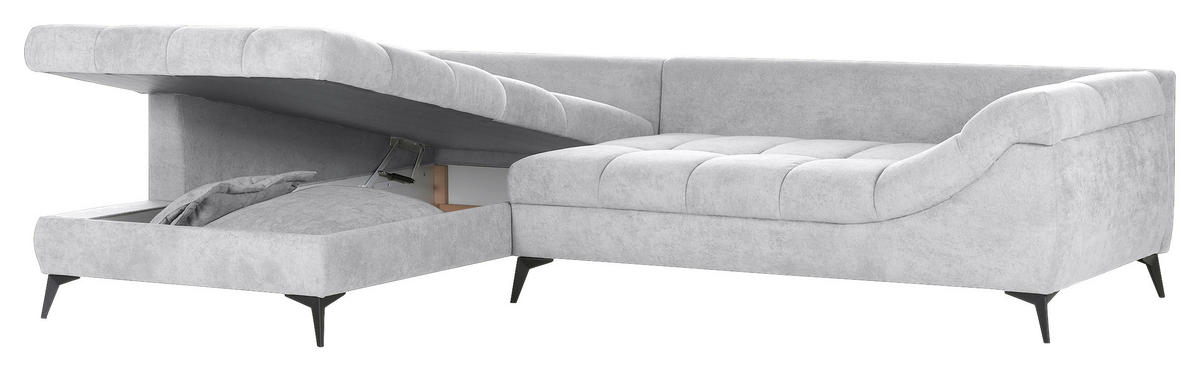 ECKSOFA in Flachgewebe Grauweiß  224/307 cm  - Grauweiß/Schwarz, Design, Textil/Metall (224/307cm) - Stylife