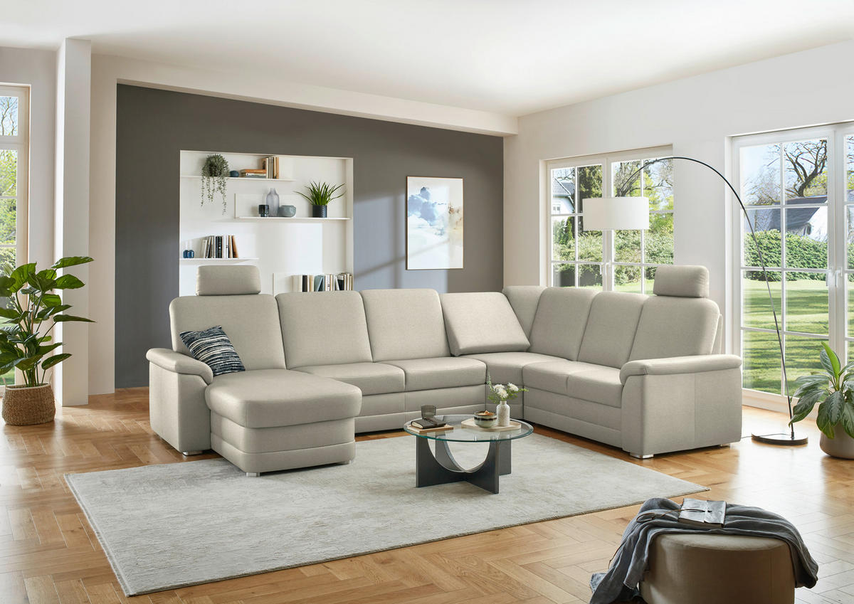 WOHNLANDSCHAFT  in Chenille Silberfarben  - Silberfarben/Alufarben, KONVENTIONELL, Holz/Textil (160/329/235cm) - Beldomo Comfort