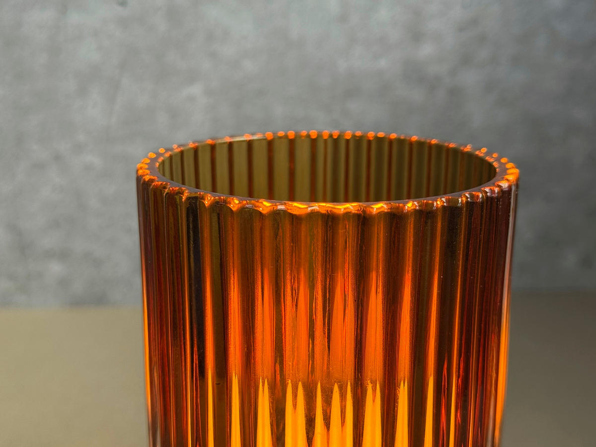 AKKU-TISCHLEUCHTE Ariva Pro 9,5/14,5 cm  - Cognac/Graubraun, Design, Glas/Metall (9,5/14,5cm)