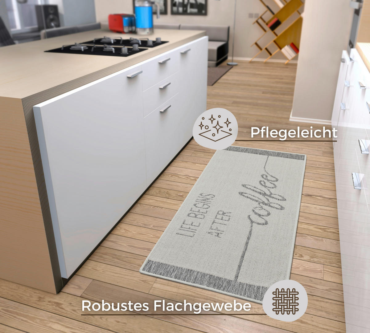Sehenswert: Küchenläufer (rech 62/150 cm Cucina Creme, Hellgrau  - Creme/Hellgrau, Design, Kunststoff (62/150cm) - Hanse Home