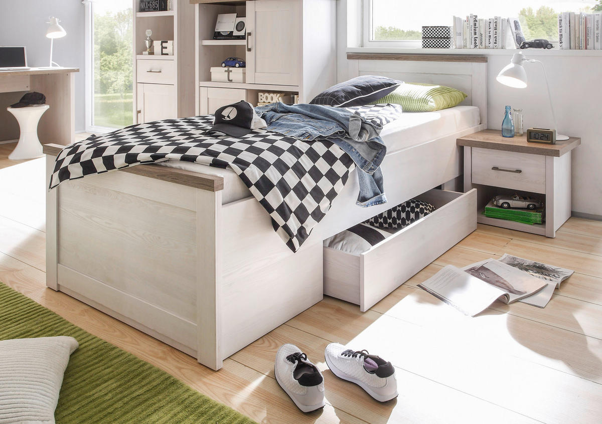 STAURAUMBETT 90/200 cm  in Weiß, Trüffeleichefarben  - Trüffeleichefarben/Weiß, LIFESTYLE, Holzwerkstoff (90/200cm) - Carryhome