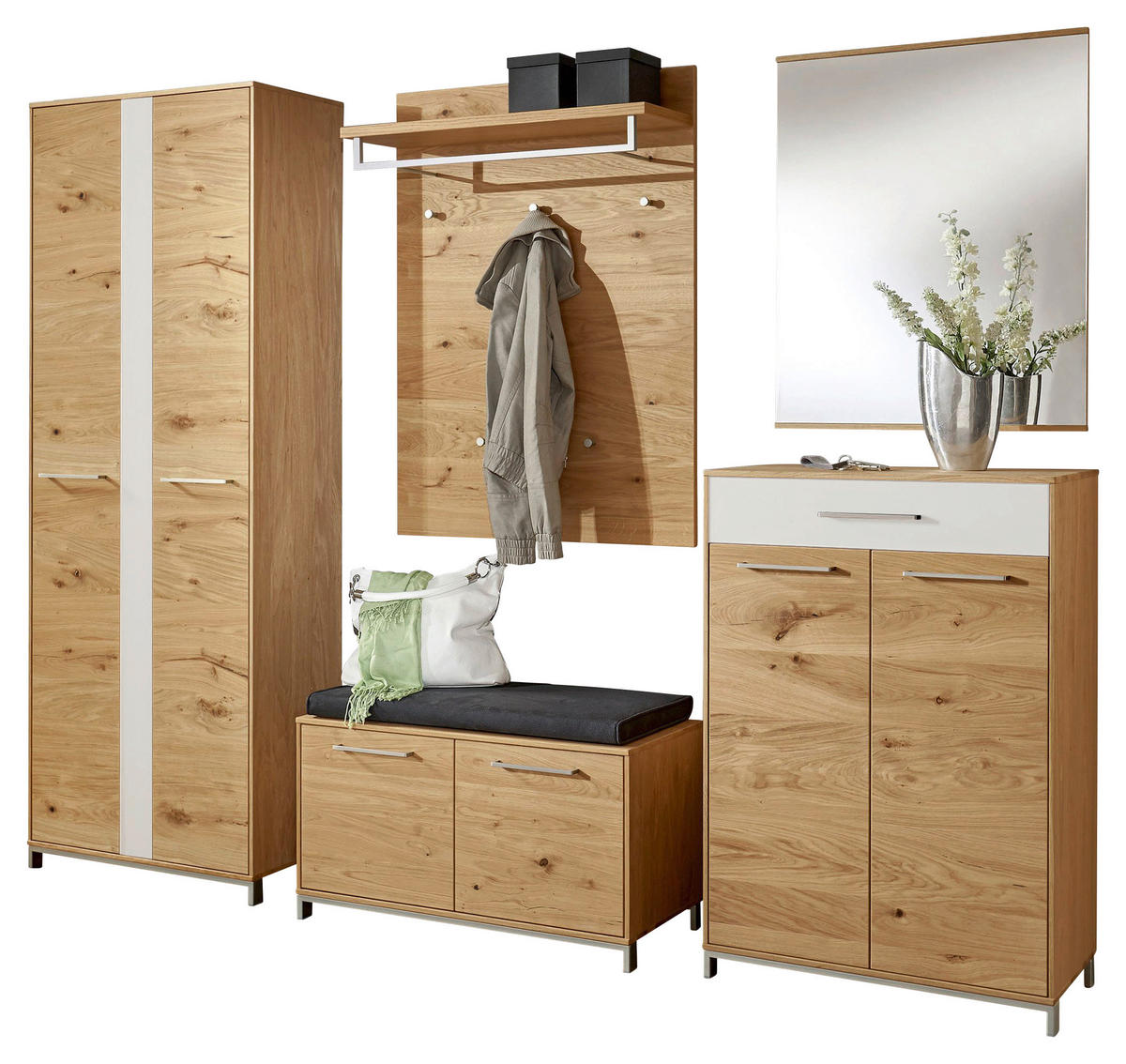 GARDEROBE 6-teilig  in 250/195/40 cm  - Eichefarben/Weiß, Design, Glas/Holz (250/195/40cm)