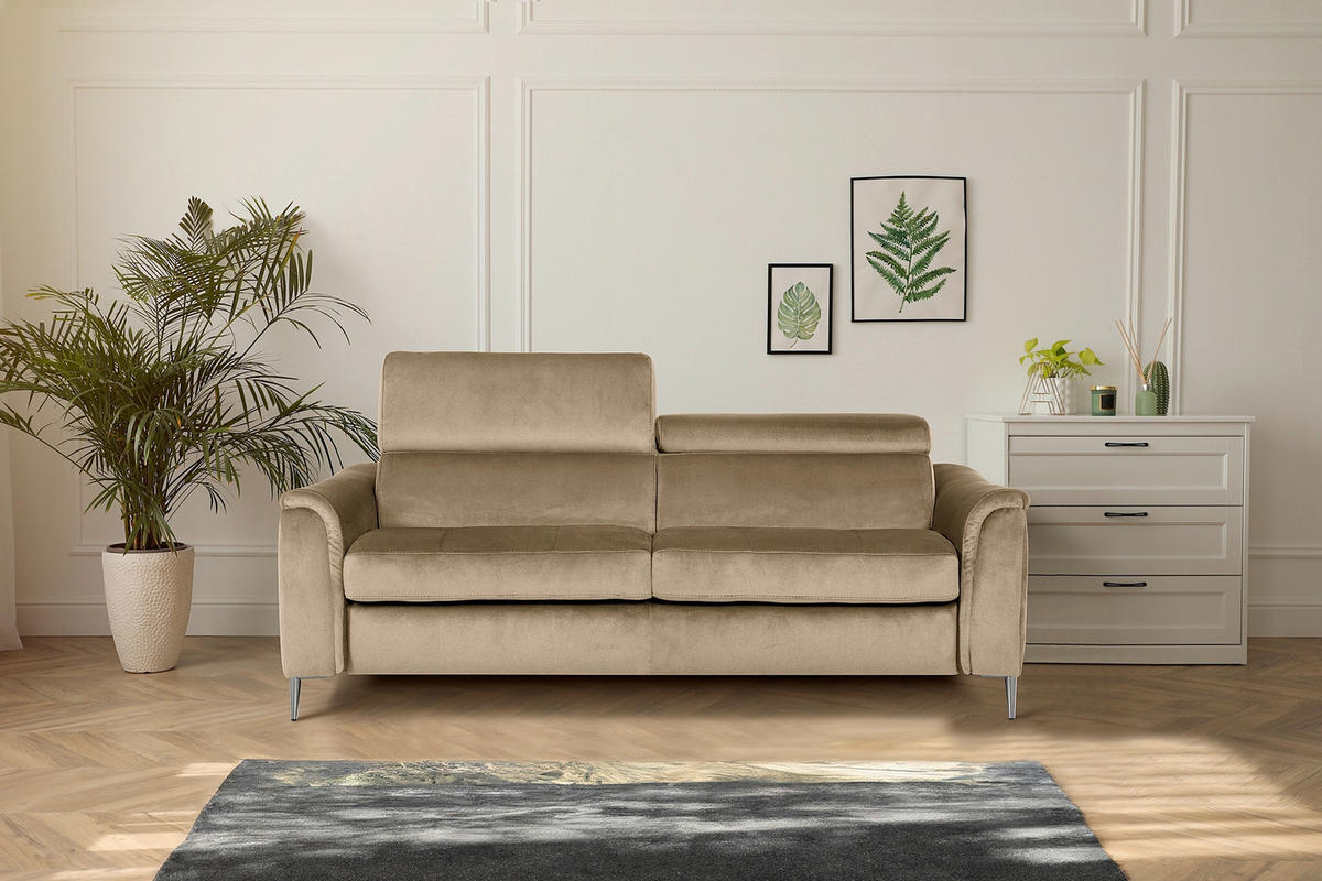 SCHLAFSOFA PAFOS in Samt Hellbraun  - Chromfarben/Hellbraun, Design, Textil/Metall (203/77-98/103cm) - MID.YOU