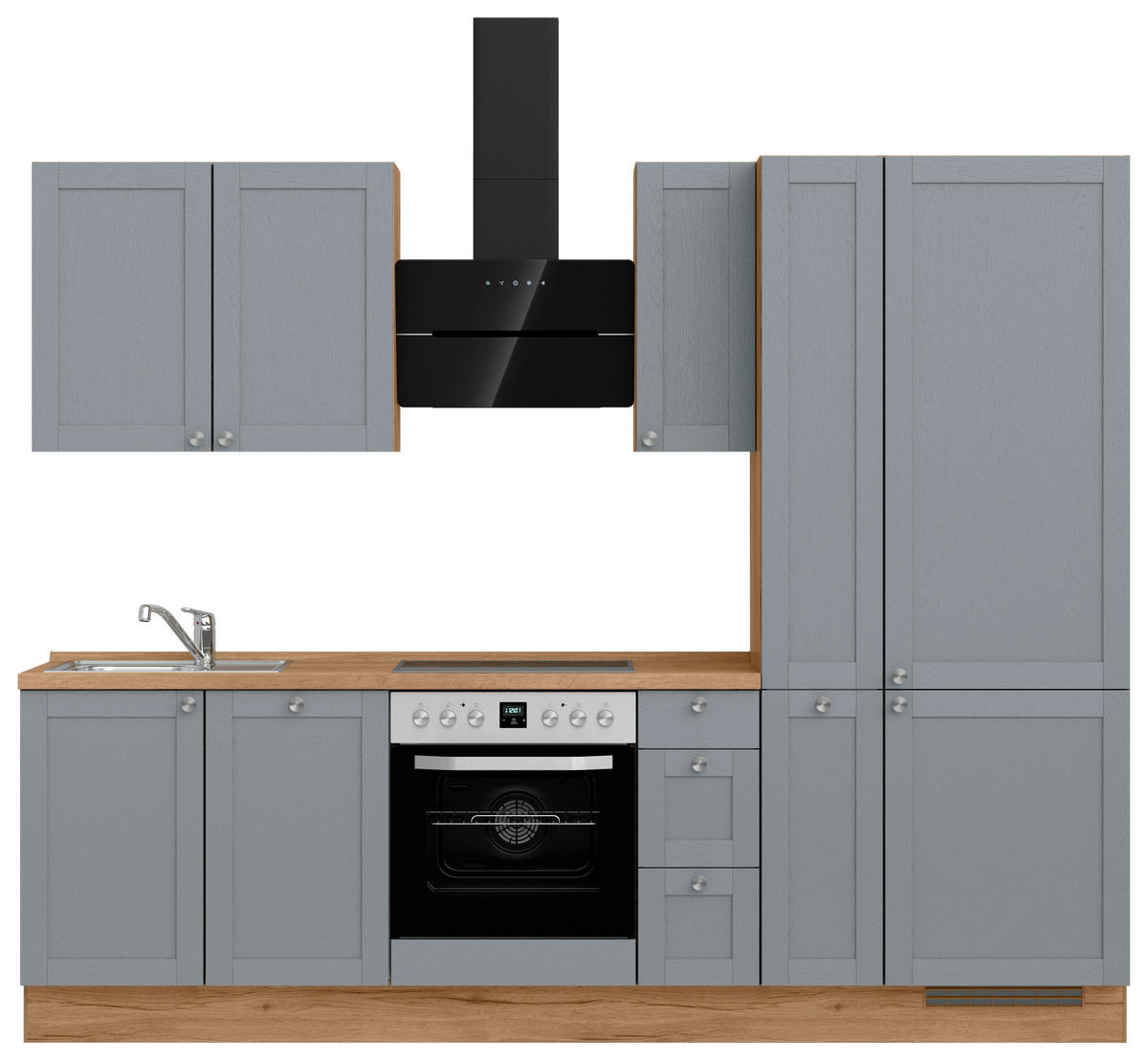 KÜCHENBLOCK Frame 270 cm  in Eichefarben, Blaugrau  - Edelstahlfarben/Eichefarben, MODERN, Holzwerkstoff/Metall (270cm) - Nobilia