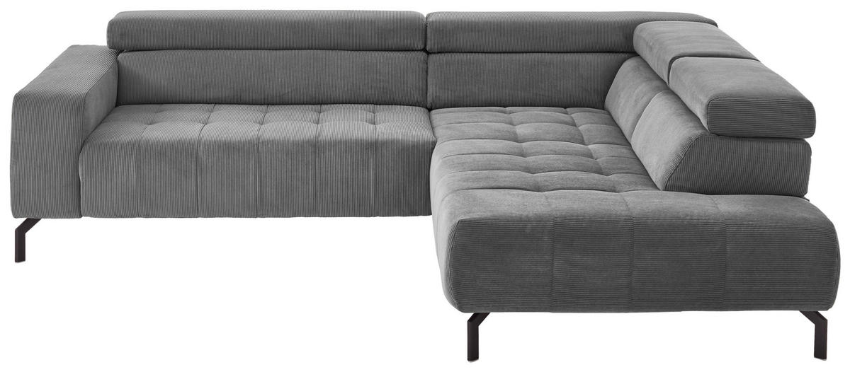 ECKSOFA Anthrazit Cord  - Anthrazit/Schwarz, Design, Textil/Metall (261/214cm) - Beldomo Style