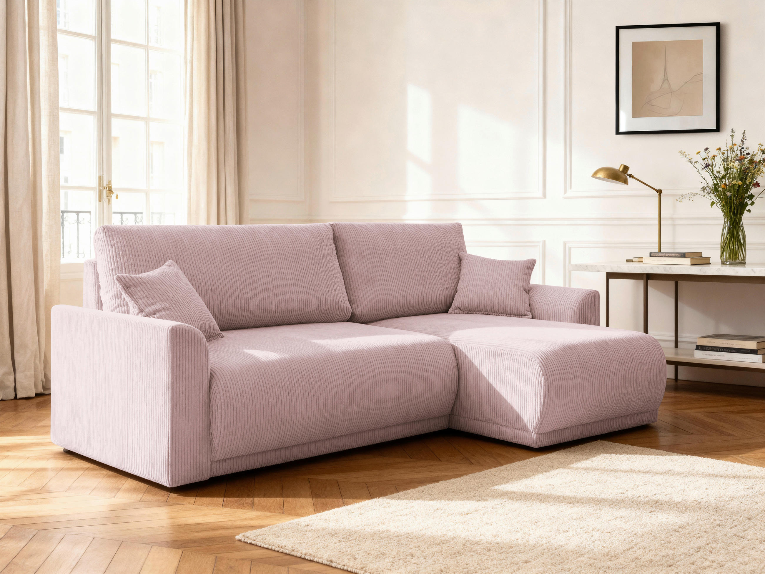 ECKSOFA KIMMY Rosa Cord Zierkissen, Rückenkissen, Bettkasten  - Schwarz/Rosa, Design, Kunststoff/Textil (233/146cm) - P & B