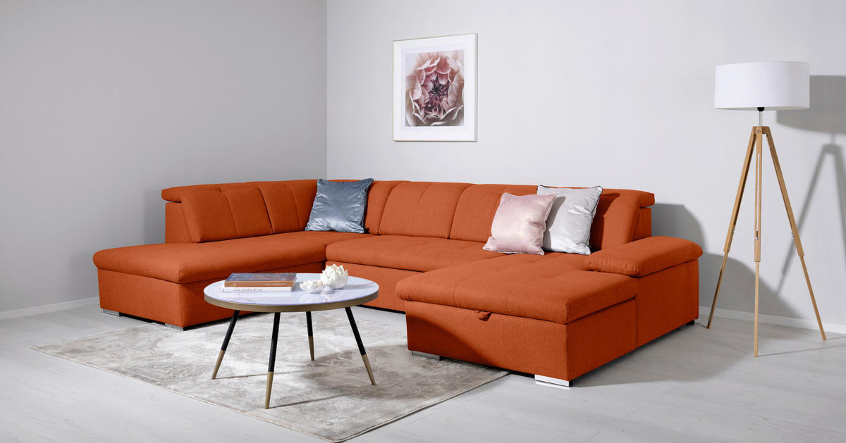 WOHNLANDSCHAFT Terracotta  - Terracotta/Grau, Design, Textil/Metall (173/328/215cm) - MID.YOU