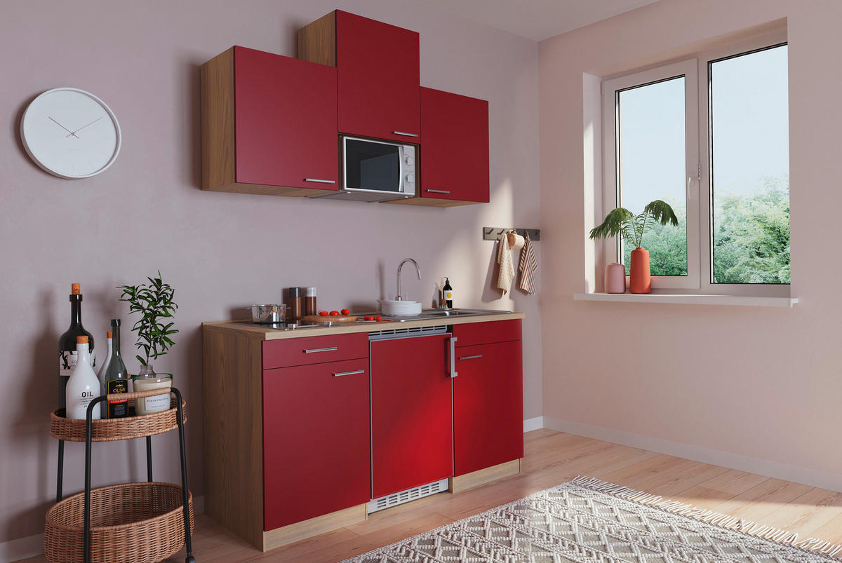 MINIKÜCHE 150 cm   in Rot  - Rot, Basics, Holzwerkstoff (150cm) - Respekta