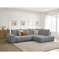 ECKSCHLAFSOFA EVEREST  mit Rücken echt, Armteil links, Armteil rechts Flachgewebe Dunkelgrau  - Dunkelgrau/Schwarz, MODERN, Kunststoff/Textil (320/212cm)