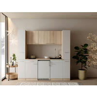 KÜCHENBLOCK Ingrid 210 cm  in Weiß  - Eichefarben/Alufarben, Design, Holzwerkstoff/Kunststoff (210cm) - Respekta