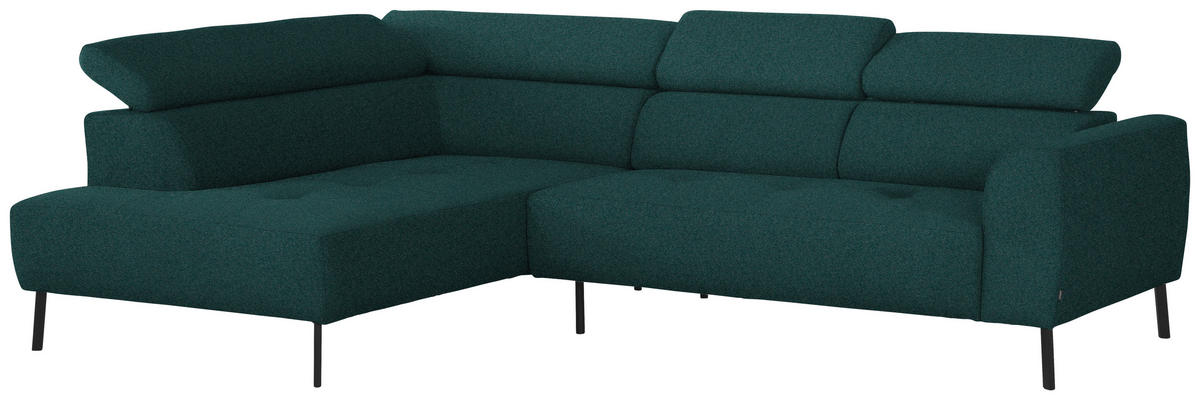 ECKSOFA in Struktur Petrol  205/280 cm  - Petrol/Schwarz, Design, Textil/Metall (205/280cm) - Xora