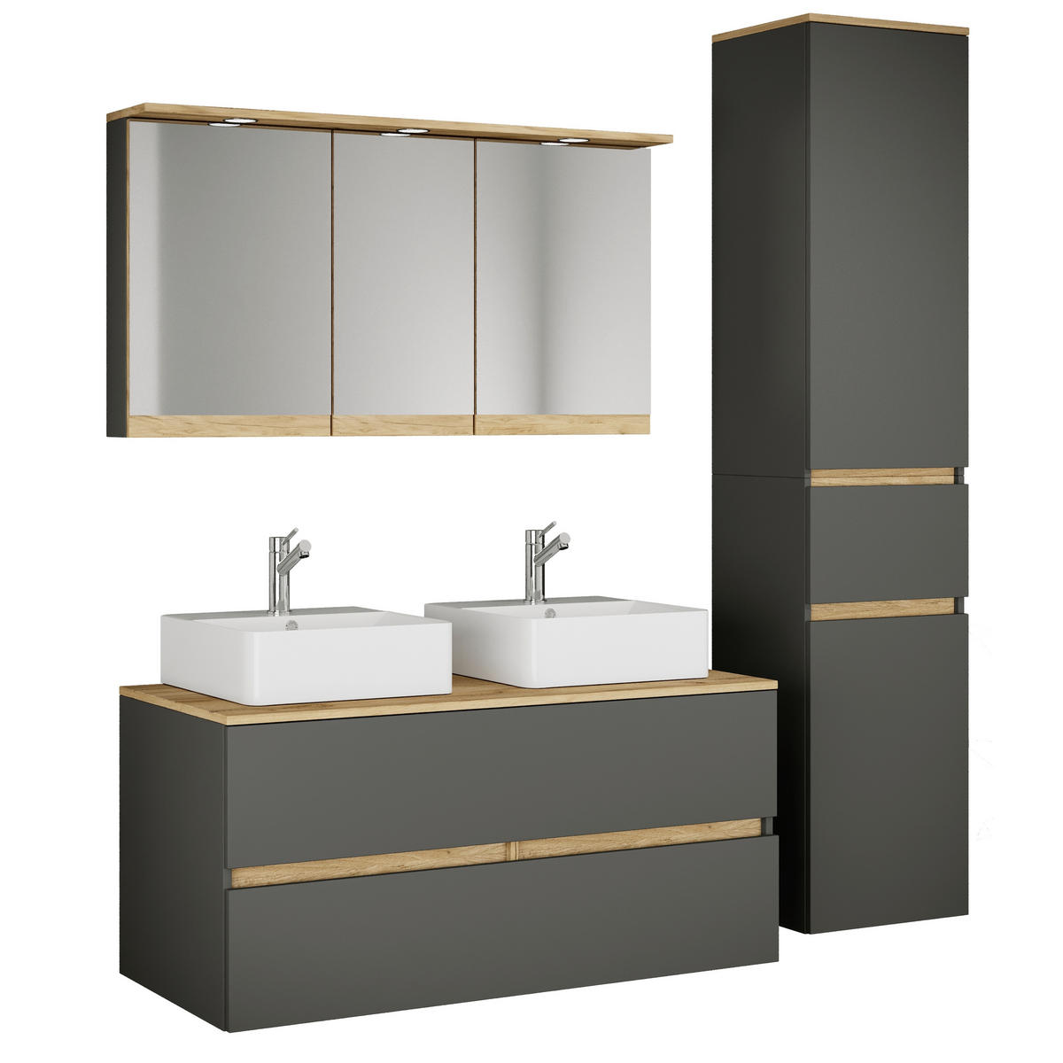 BADEZIMMER 5-teilig  in 151 cm  - Honigeiche/Anthrazit, Trend, Keramik/Holzwerkstoff (151cm) - MID.YOU