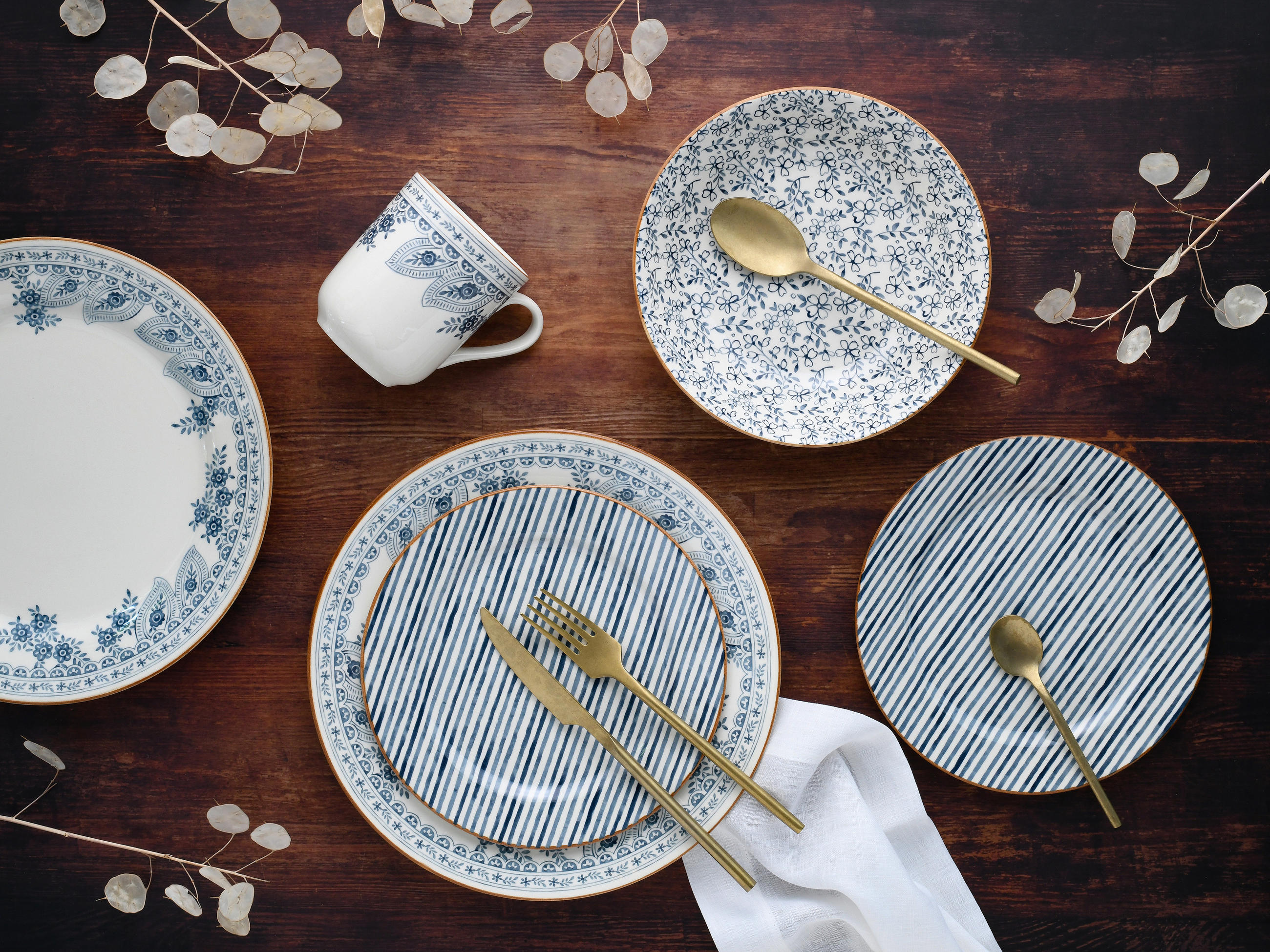 KOMBISERVICE Blau, Weiß 16-teilig Euböa  - Blau/Weiß, Basics, Keramik (33/32/31cm) - Creatable