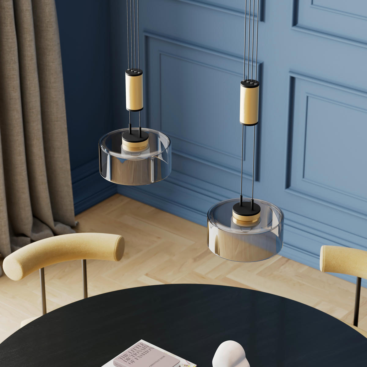 LED-PENDELLAMPA Lavin 64/20/160 cm  - svart, Design, metall/glas (64/20/160cm) - Fischer & Honsel