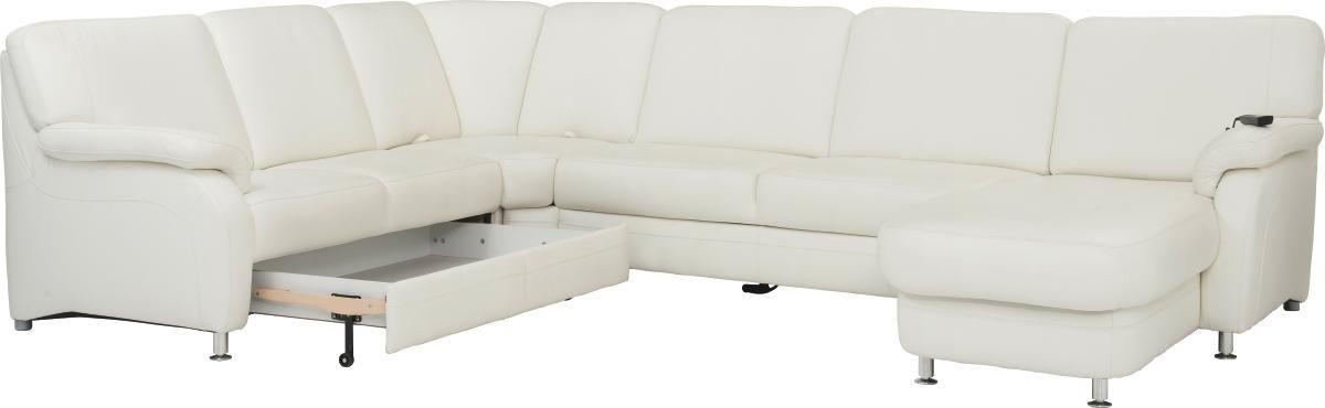 WOHNLANDSCHAFT in Echtleder Weiss  - Weiss/Alufarben, Konventionell, Leder/Metall (239/329/165cm) - Beldomo Premium