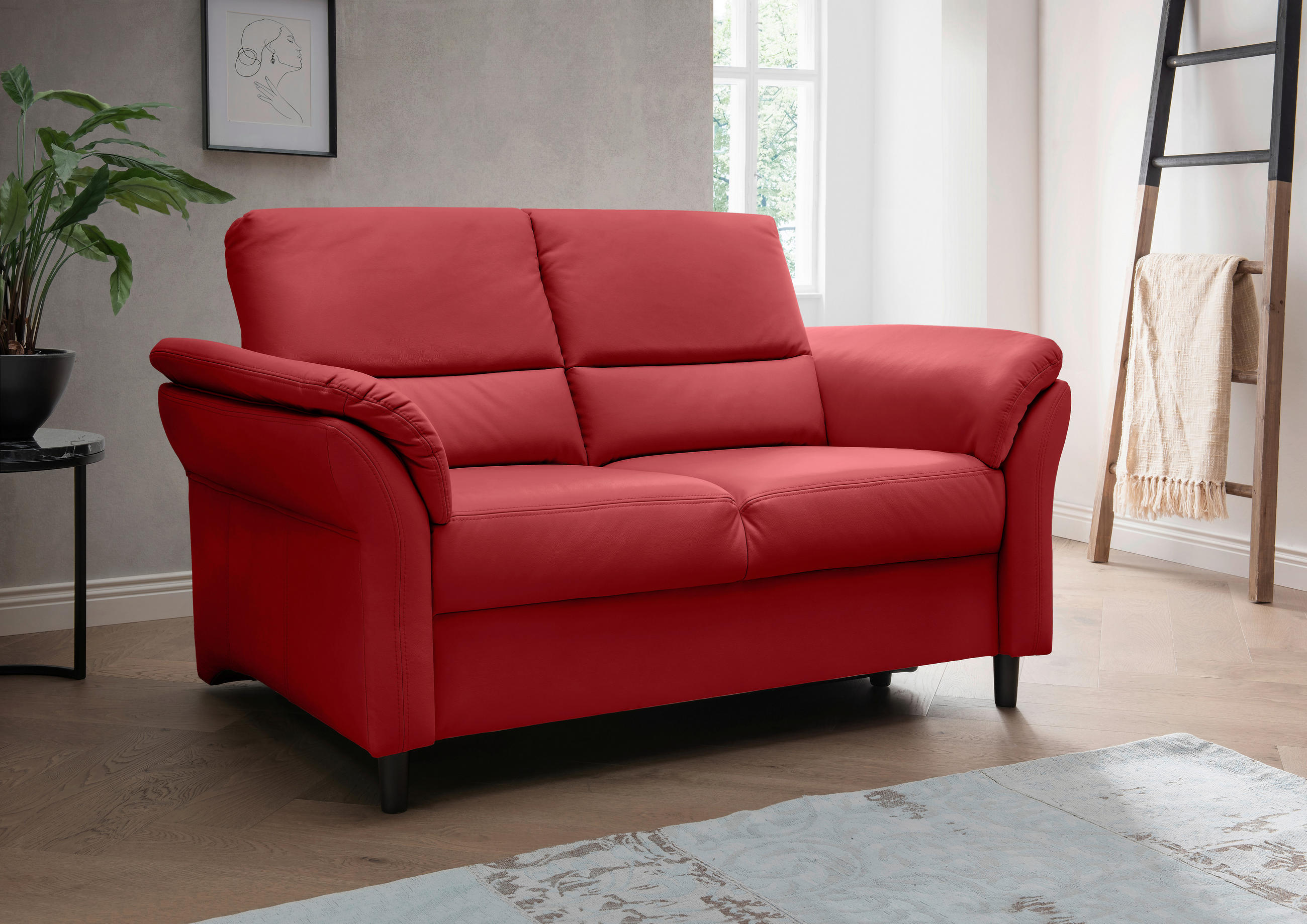 2-SITZER-SOFA Lederlook Rot  - Rot/Schwarz, MODERN, Holz/Textil (147/90/89cm) - Livetastic