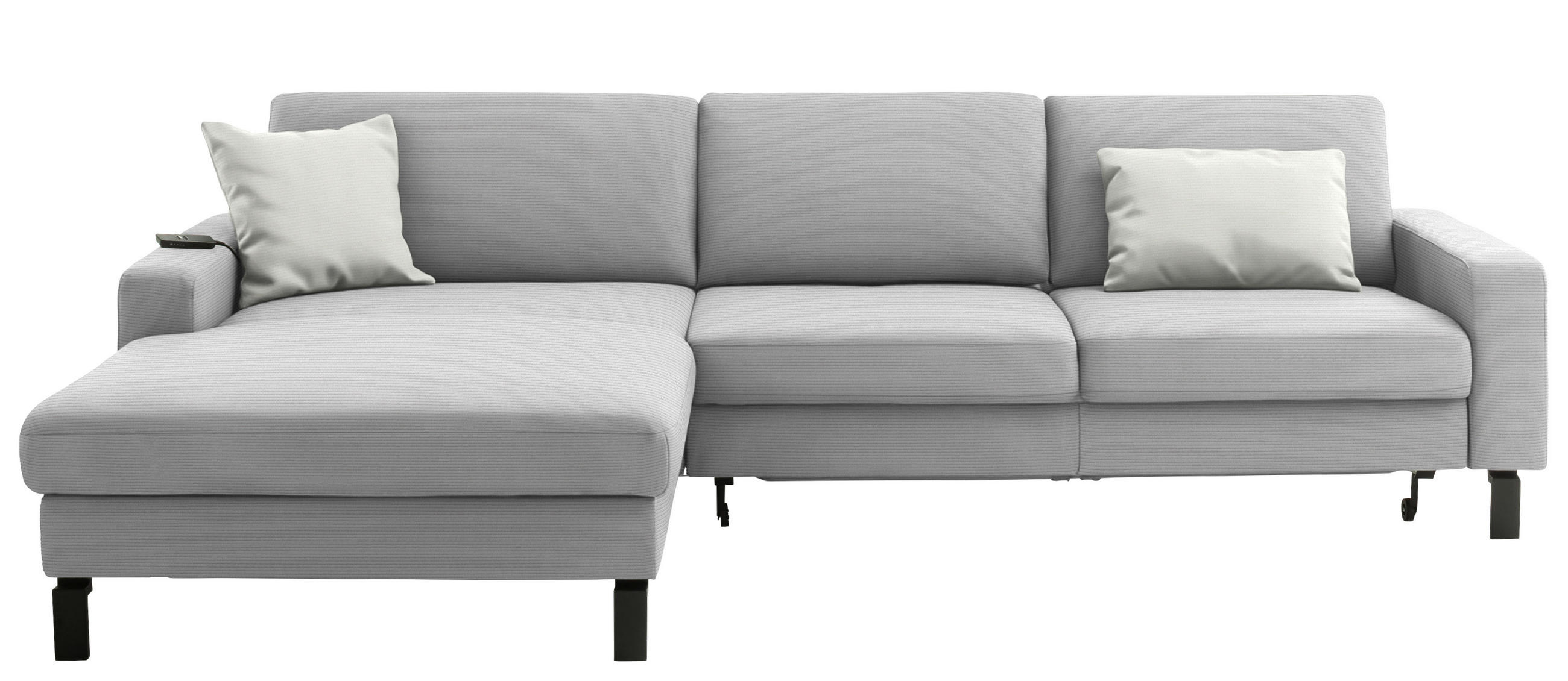 ECKSOFA Cord Hellgrau  - Hellgrau/Schwarz, Design, Textil/Metall (185/298cm) - Pure Home Lifestyle