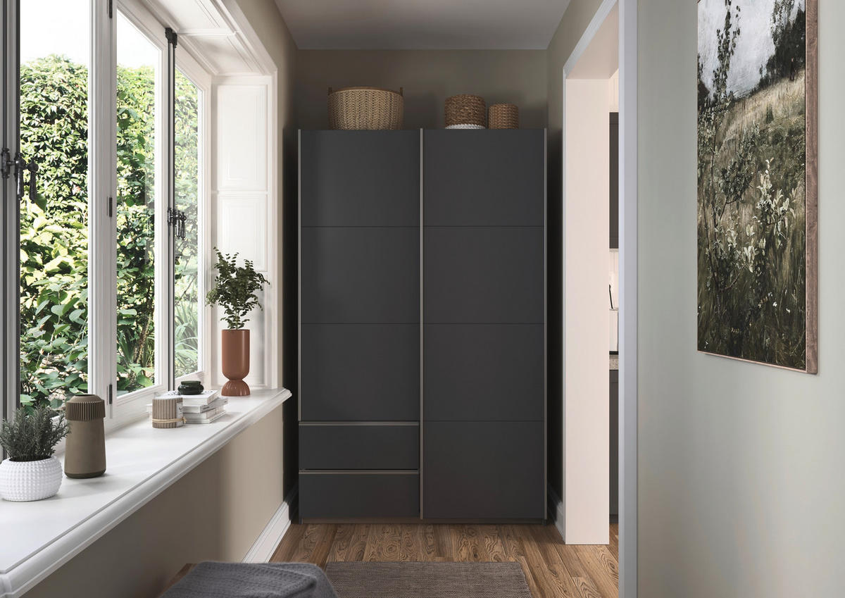 SCHWEBETÜRENSCHRANK 131/210/59 cm 2-türig Grau, Alufarben  - Alufarben/Grau, MODERN, Holzwerkstoff (131/210/59cm) - Rauch Möbel