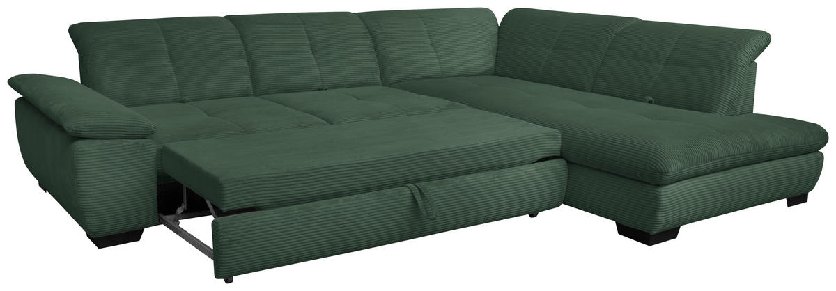 ECKSOFA in Cord Grün  - Schwarz/Grün, Design, Textil/Metall (313/242cm) - Xora