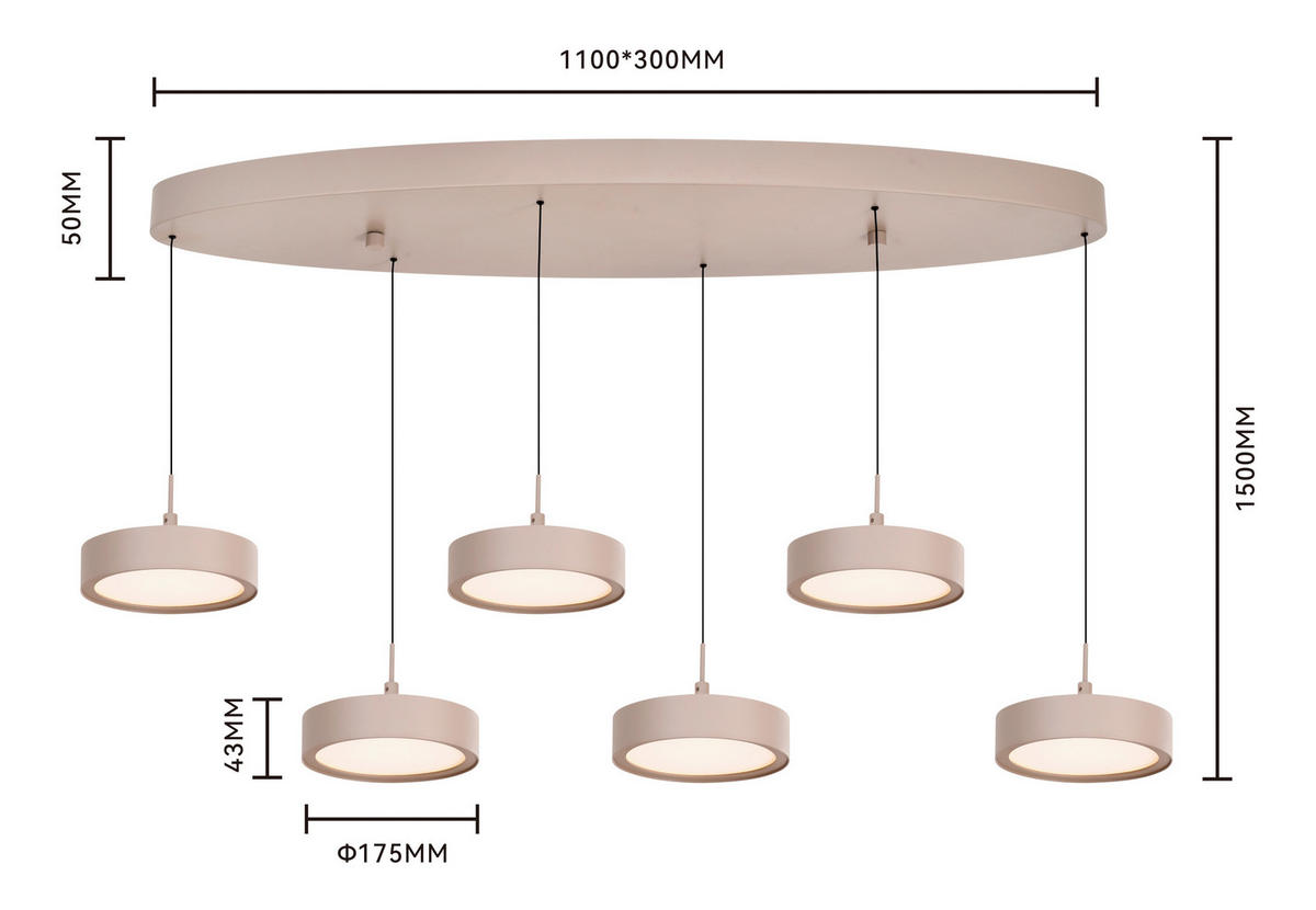 LED-HÄNGELEUCHTE Valensole 117,5/150/36,5 cm  - Sandfarben, Design, Metall (117,5/150/36,5cm)