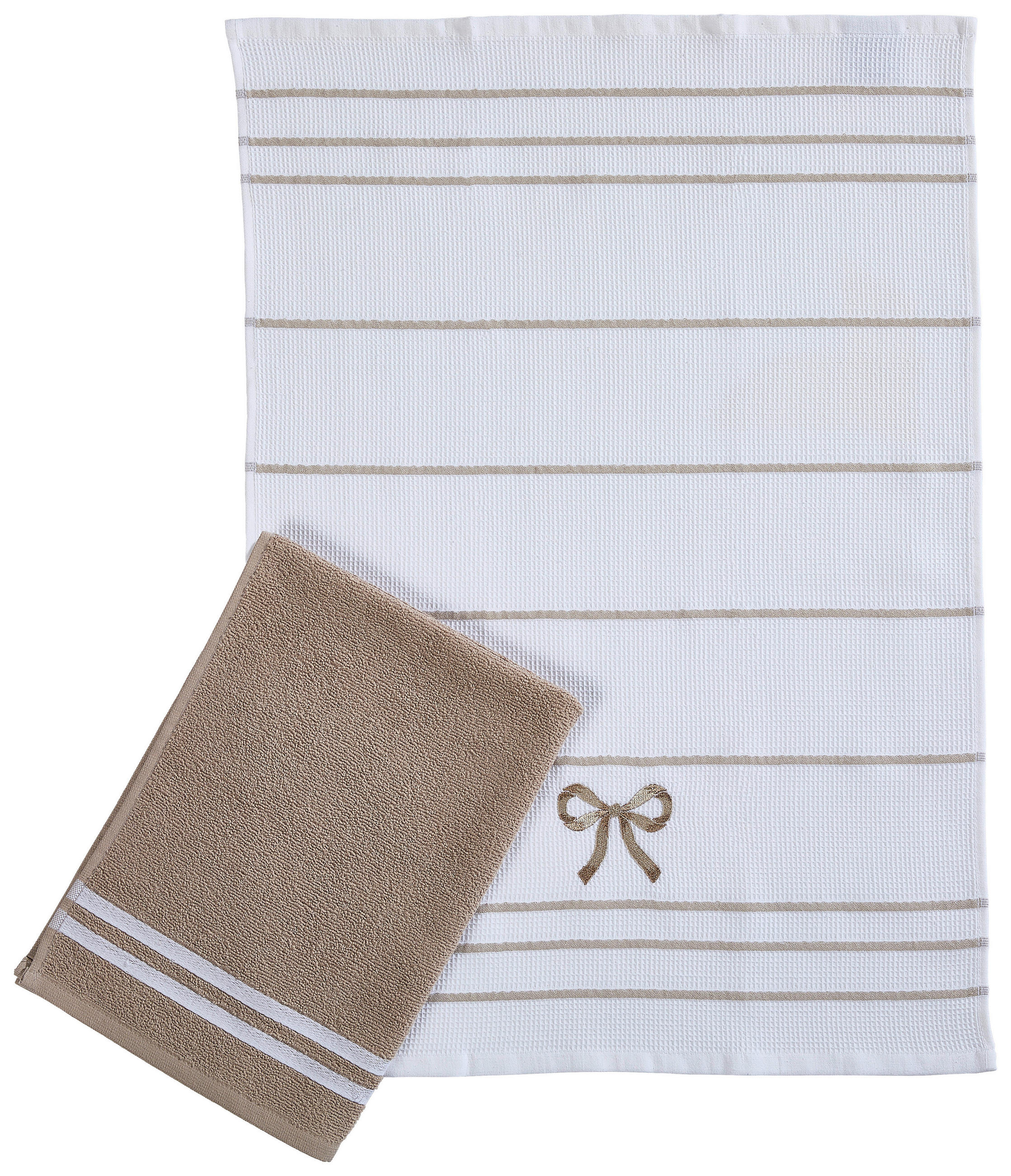 GESCHIRRTUCH-SET 2-teilig Weiß, Beige  - Beige/Weiß, Textil (50/70cm) - Esposa