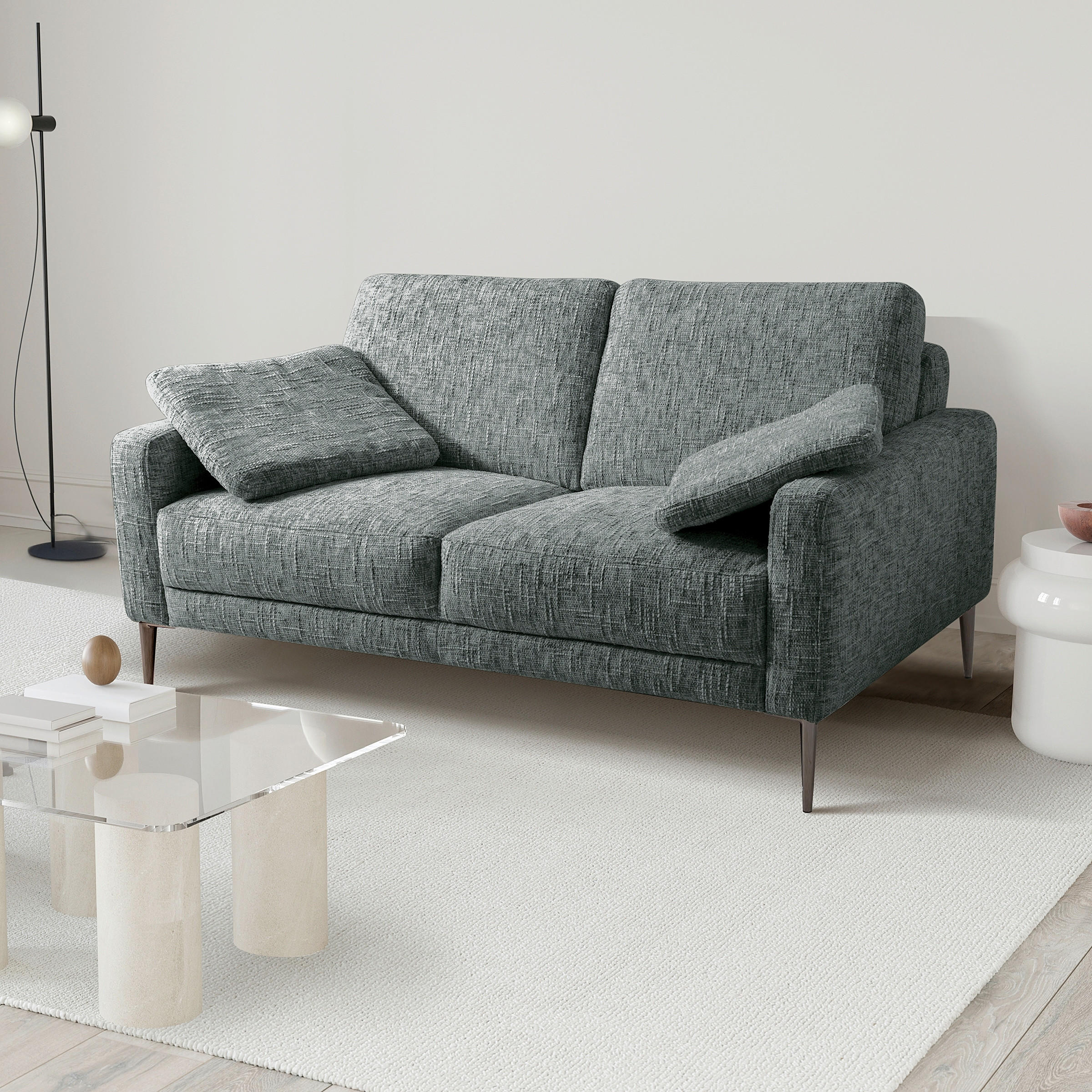 2-SITZER-SOFA SPRING in Webstoff Anthrazit Modern  - Anthrazit/Schwarzchrom, Design, Textil/Metall (157/85/92cm) - Livetastic