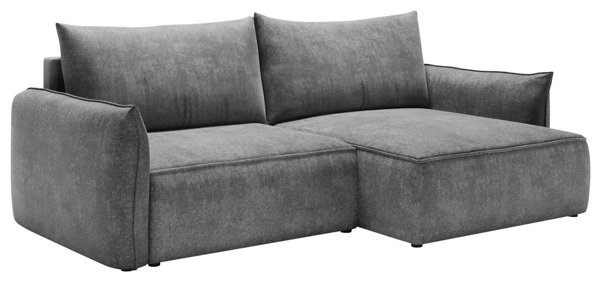 ECKSOFA Graphitfarben Struktur Rückenkissen, Bettkasten, Schlaffunktion, Rücken echt, Liegefläche im Originalstoff  - Schwarz/Graphitfarben, KONVENTIONELL, Kunststoff/Textil (266/148cm) - Milino