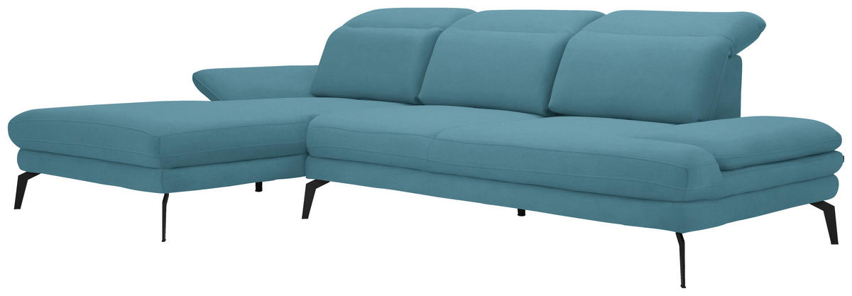 ECKSOFA in Flachgewebe Blau  - Blau/Schwarz, Design, Textil/Metall (180/289cm) - Stylife