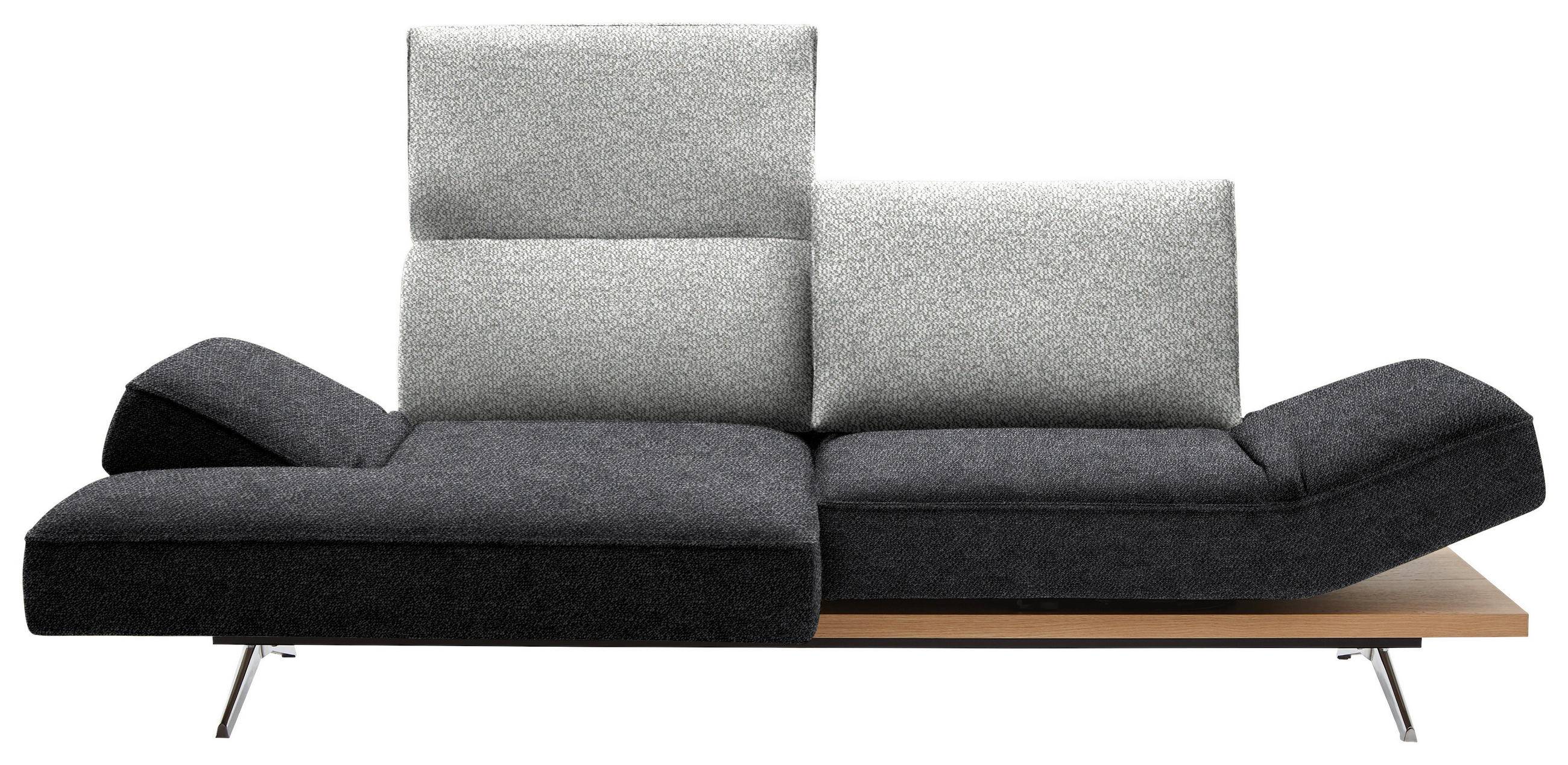 ECKSOFA  in Flachgewebe Grau, Hellgrau  132/240 cm  - Chromfarben/Hellgrau, Design, Holz/Textil (132/240cm) - Koinor