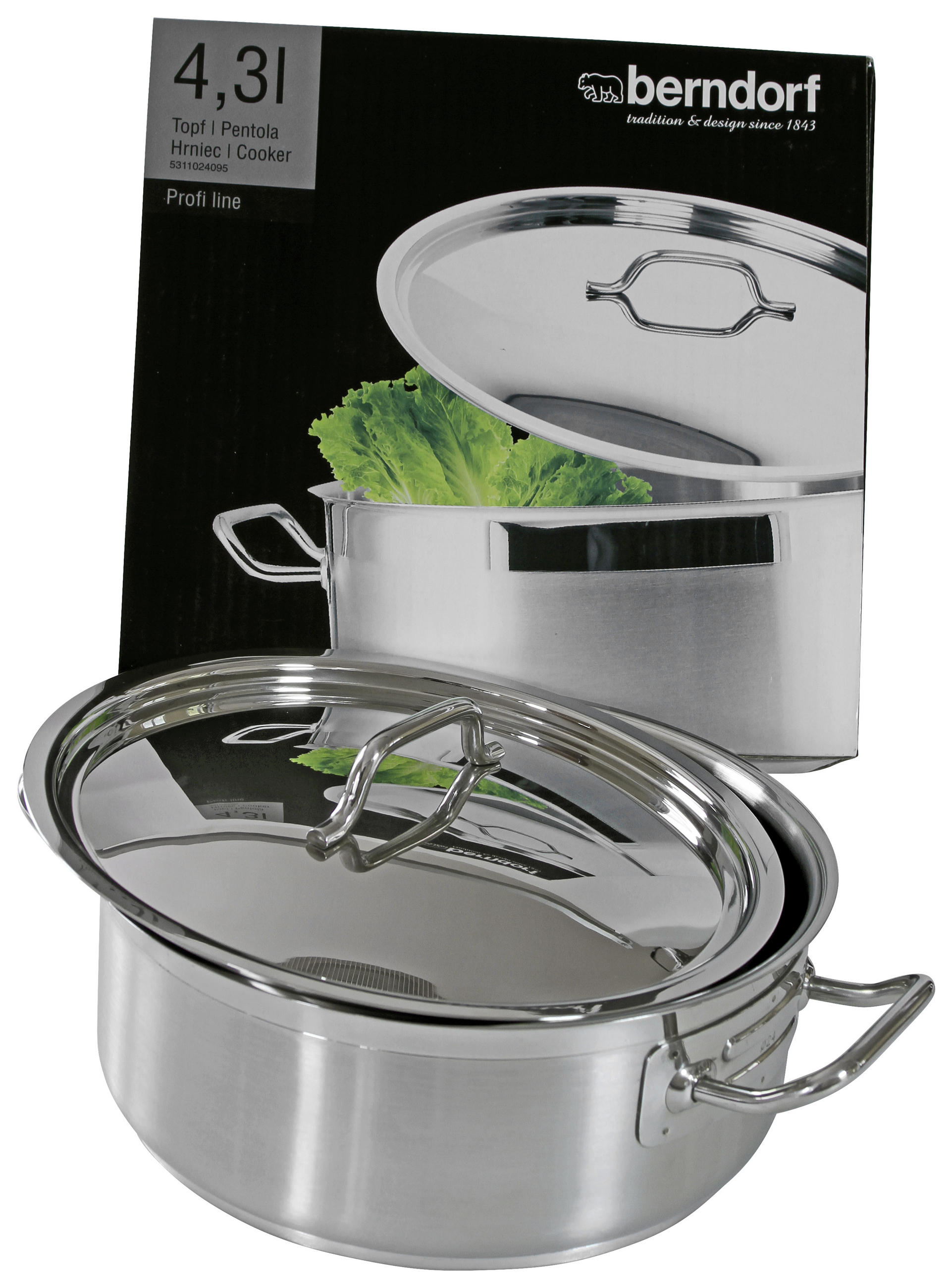 BRATENTOPF PROFI LINE 4,3 l  - Silberfarben, KONVENTIONELL, Metall (24/9,5cm) - Berndorf