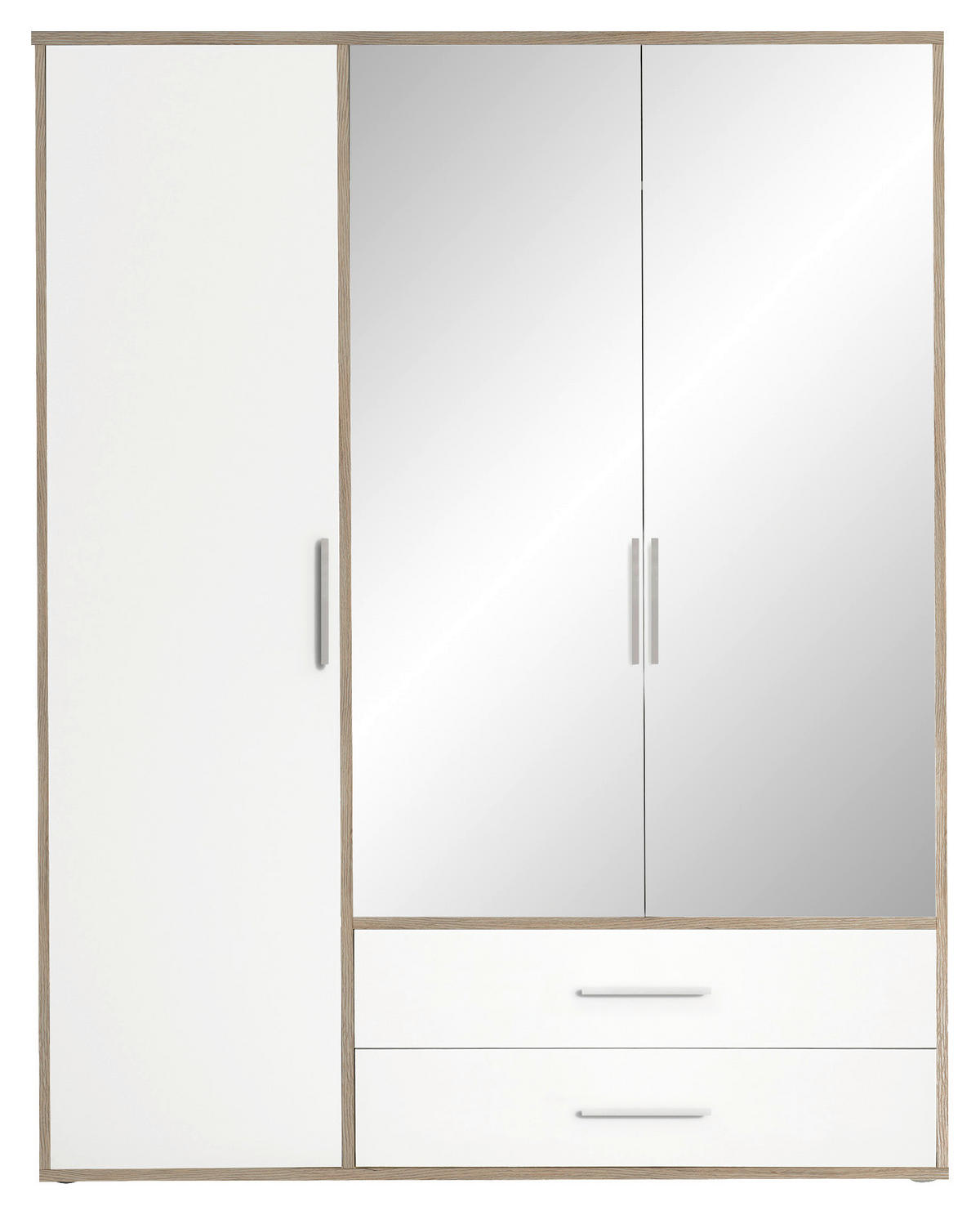 KLEIDERSCHRANK 155/195/60 cm 3-türig Weiß, Alufarben, Eiche San Remo  - Alufarben/Weiß, KONVENTIONELL, Glas/Holzwerkstoff (155/195/60cm) - Boxxx