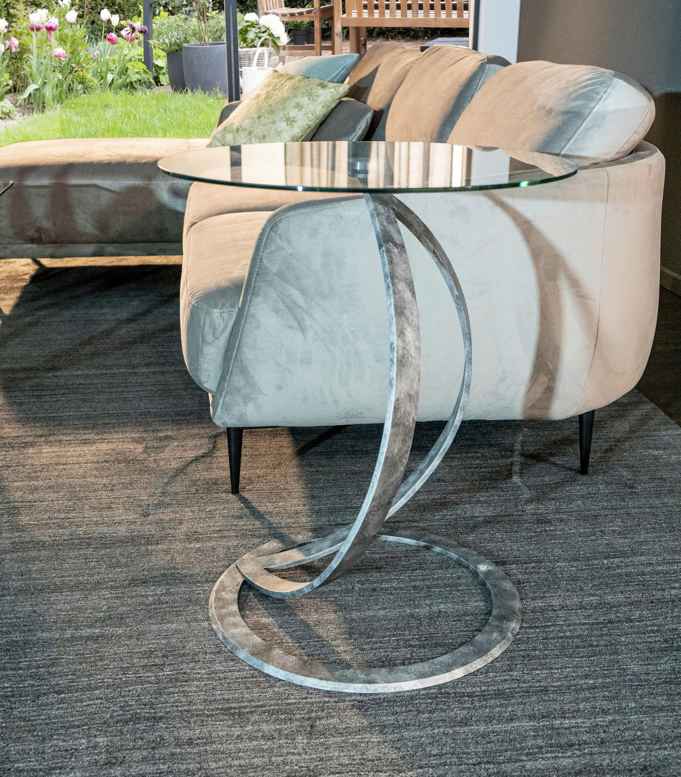 BEISTELLTISCH in Metall, Glas 55/55/45 cm  - Grau, Design, Glas/Metall (55/55/45cm) - Novel