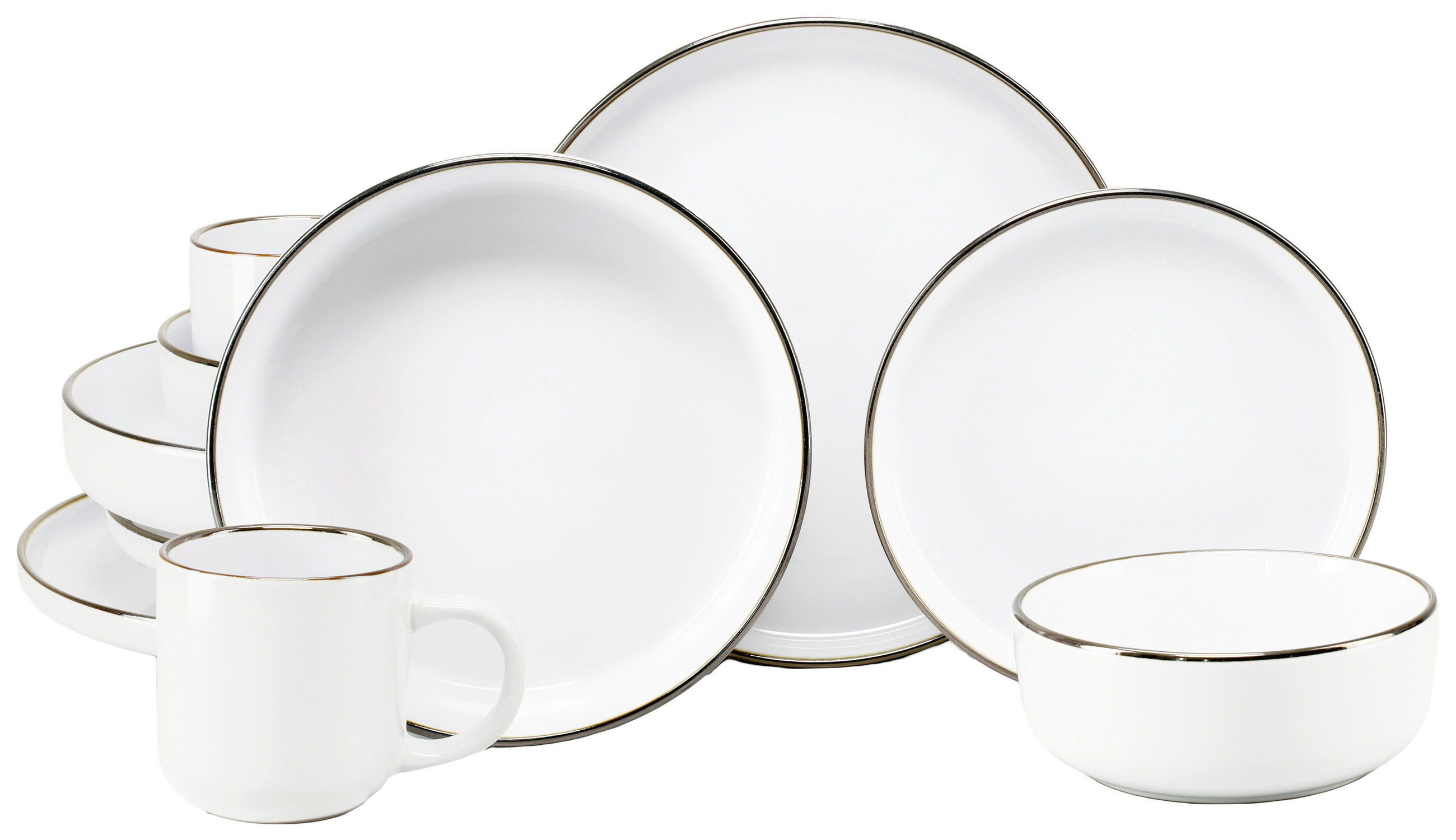 KOMBISERVICE Weiß, Goldfarben Nordic Festive Weiss 10-teilig 2 Personen  - Goldfarben/Weiß, Basics, Keramik - Creatable