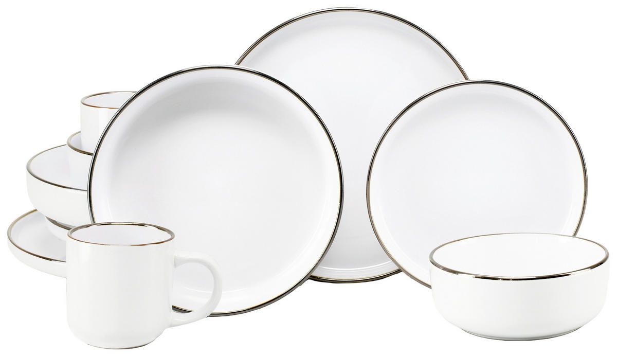KOMBISERVICE Weiß, Goldfarben Nordic Festive Weiss 10-teilig 2 Personen  - Goldfarben/Weiß, Basics, Keramik - Creatable