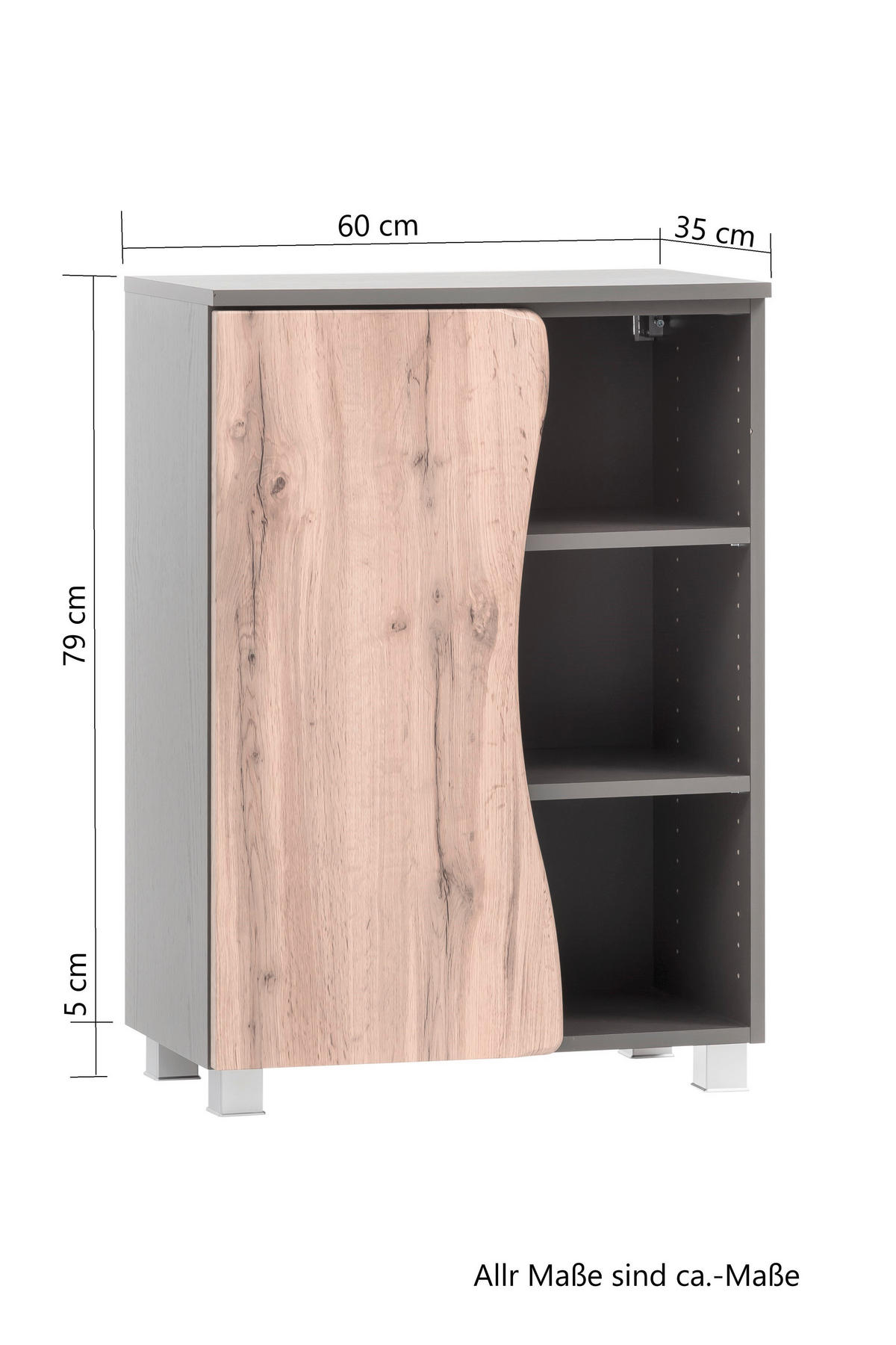UNTERSCHRANK 60/79/35 cm   - Eiche Wotan/Silberfarben, Natur, Holzwerkstoff/Kunststoff (60/79/35cm) - Xora
