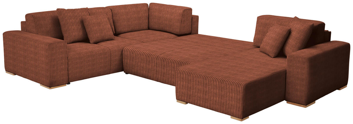 WOHNLANDSCHAFT Kupferfarben Cord  - Buchefarben/Schwarz, KONVENTIONELL, Holz/Kunststoff (283/371/208cm) - Livetastic