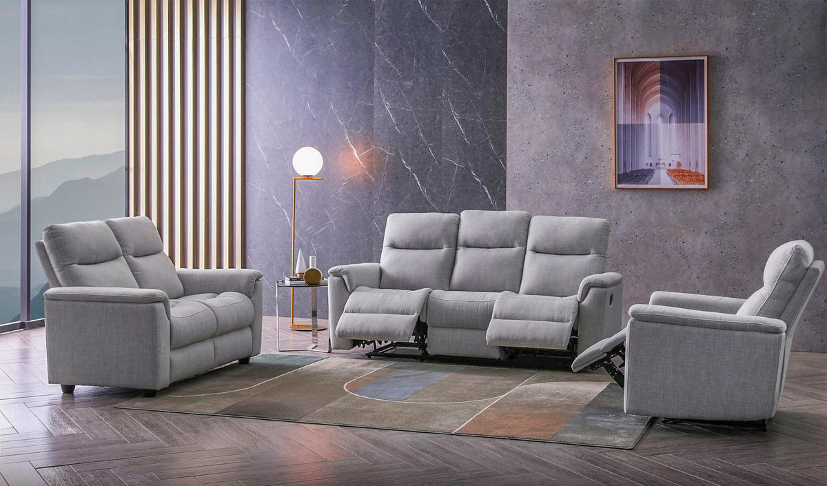 SEDEŽNA GARNITURA, mikrovlakna svetlo siva  - črna/svetlo siva, Moderno, umetna masa/tekstil (198/149/103/97cm) - Hom`in