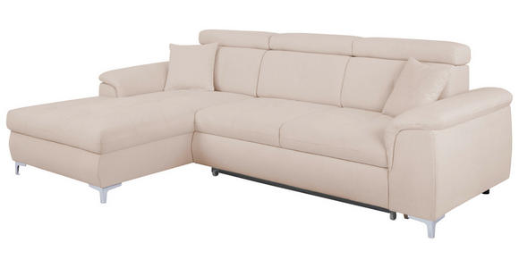 ECKSOFA Creme Flachgewebe  - Chromfarben/Creme, KONVENTIONELL, Textil/Metall (175/268cm) - Carryhome