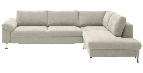 ECKSOFA in Velours Creme  - Chromfarben/Creme, Design, Textil/Metall (281/200cm) - Hom`in