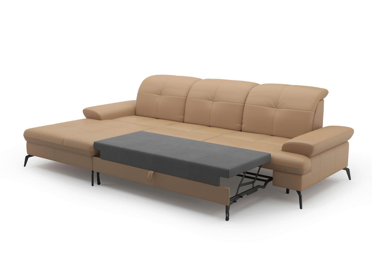 ECKSOFA in Vliesstoff Kombination Echtleder/Stoff Cappuccino  - Schwarz/Cappuccino, Konventionell, Leder/Textil (185/279cm) - Sit & More