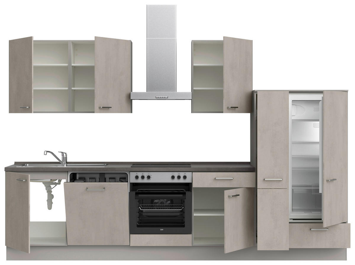 KÜCHENLEERBLOCK 330 cm   in Grau, Schieferfarben, Hellgrau  - Schieferfarben/Edelstahlfarben, MODERN, Holzwerkstoff/Metall (330cm) - Nobilia