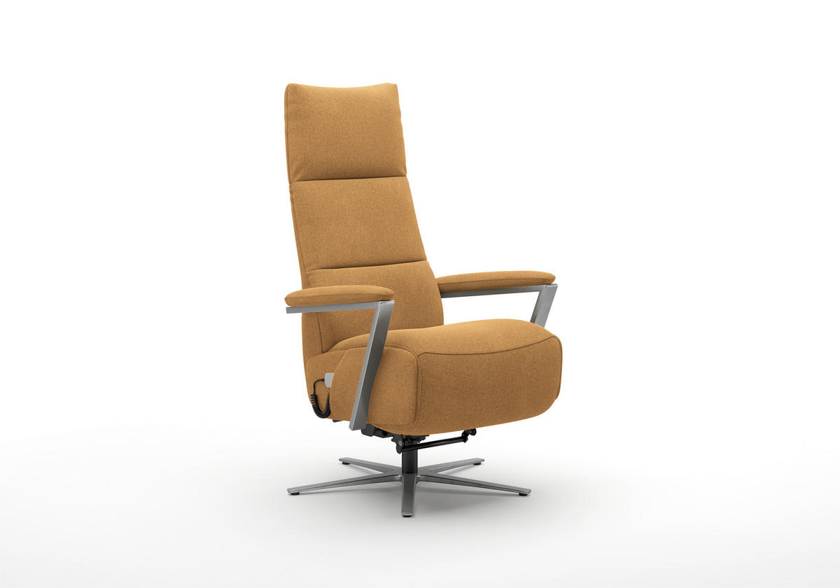 RELAXSESSEL TV VARIO COMFORT E M2 Flachgewebe Kopfteilverstellung, Rücken echt    - Silberfarben/Senfgelb, Basics, Textil/Metall (70/126/85cm) - Sit & More