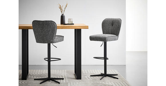 BARHOCKER Webstoff Grau, Schwarz Eisen Sitzfläche 360° drehbar - Schwarz/Grau, Design, Textil/Metall (44/97-117/58cm) - Novel